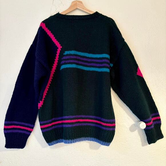 Byblos Italian 100% Wool Colorful Abstract Shape Sweater- Size Large, Maximalist - Picture 2 of 3